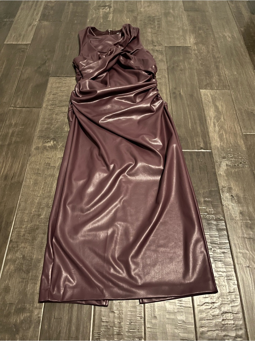 Express Sleeveless Faux-Leather Midi Dress in Deep Plum